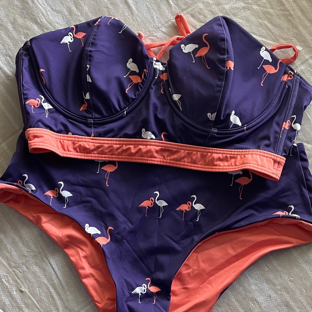 NWOT High Dive Brand Tropical Flamingo Print Bikini Set